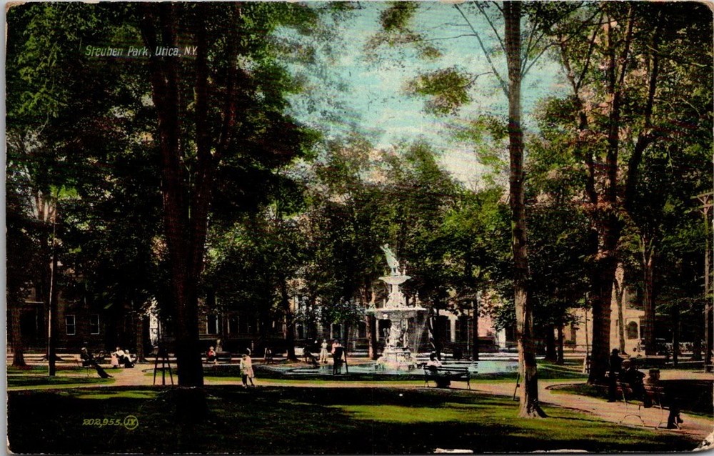 Vintage 1911 Steuben Park Utica NY Fountain City Park Trees Postcard Leighton