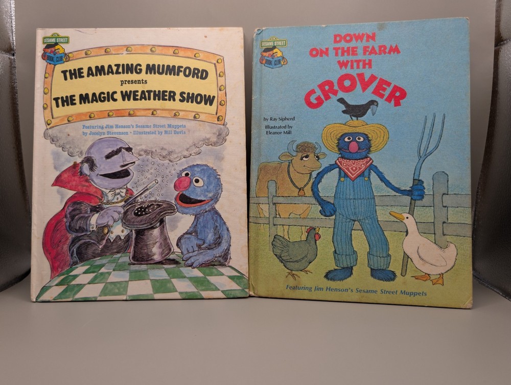 Sesame Street Down On The Farm With Grover & Amazing Mumford 2 Book Lot VTG 80s