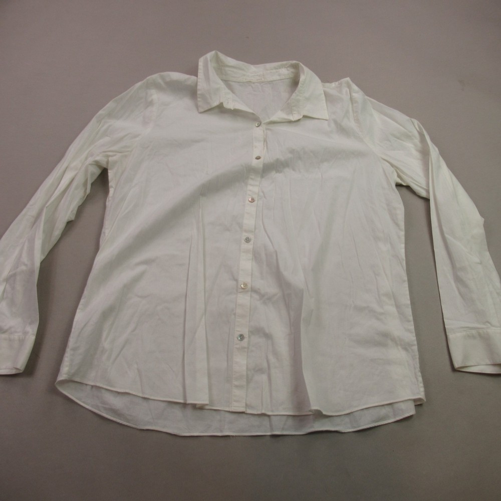 Eileen Fisher Shirt Womens Large Long Sleeve Button Front Outdoors White Casual