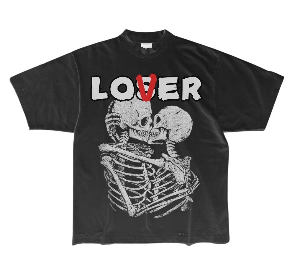 New LOVER/LOSER Skulls Skeleton Graphic Print Short Sleeve Unisex S-5XL T-Shirt
