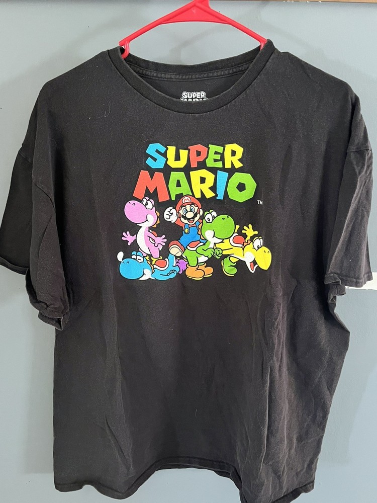 Super Mario Brothers Video Game Character List Graphic T-shirt Men's Large Blue