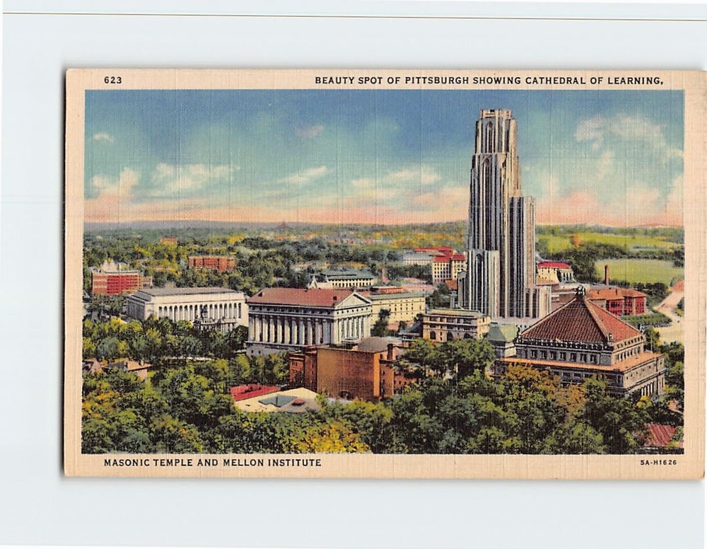 Postcard Cathedral of Learning, Masonic Temple & Mellon Institute Pittsburgh PA