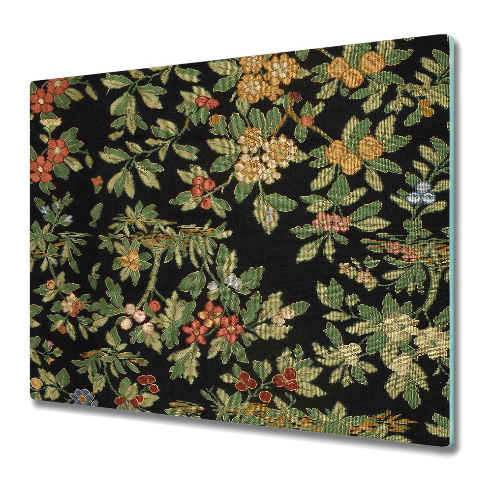 Glass Worktop Saver Kitchen Embroidered delicate flowers black and Colourful
