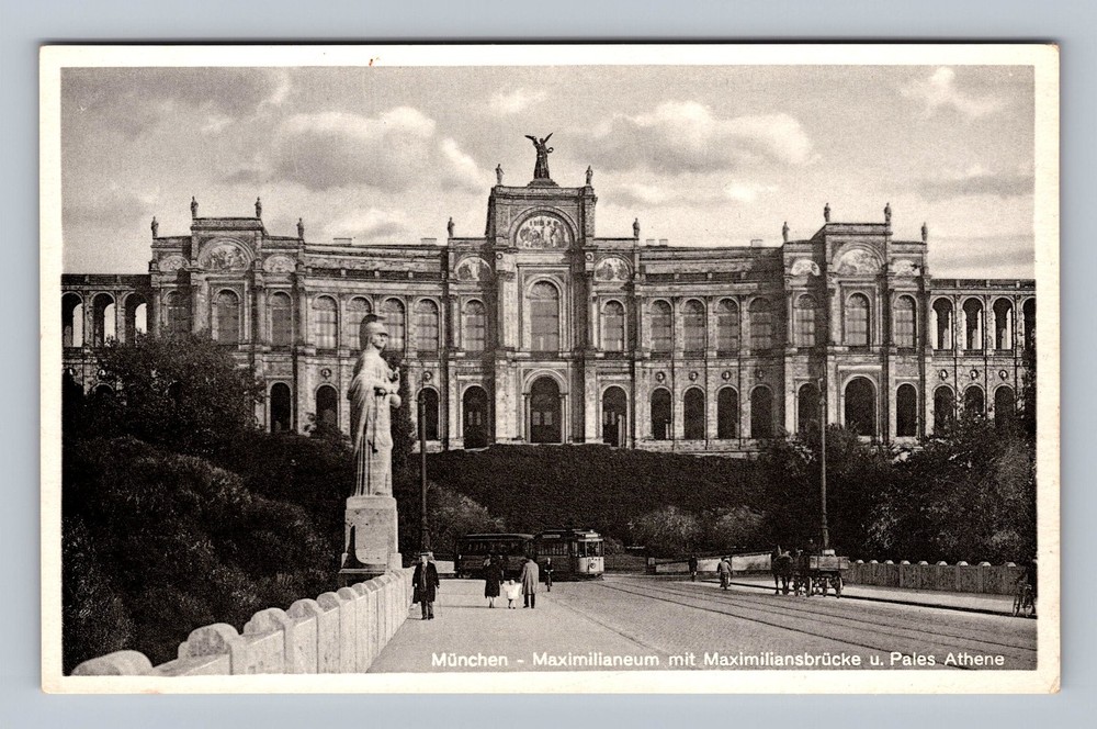 Germany- Munich Historic Government Building & Bridge Souvenir Vintage Postcard