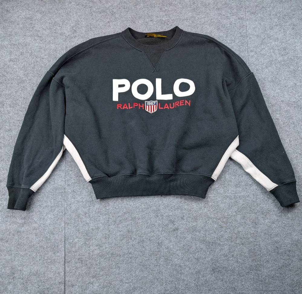 Polo Ralph Lauren Sweatshirt Womens XS Big Logo Flag Athleisure Preppy Retro Y2K