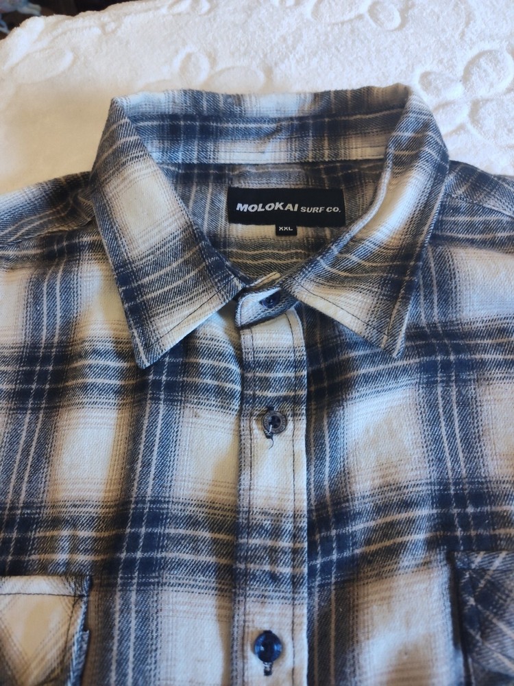Molokai Surf Co Flannel Shirt Mens XL Long Sleeve Plaid Button Down