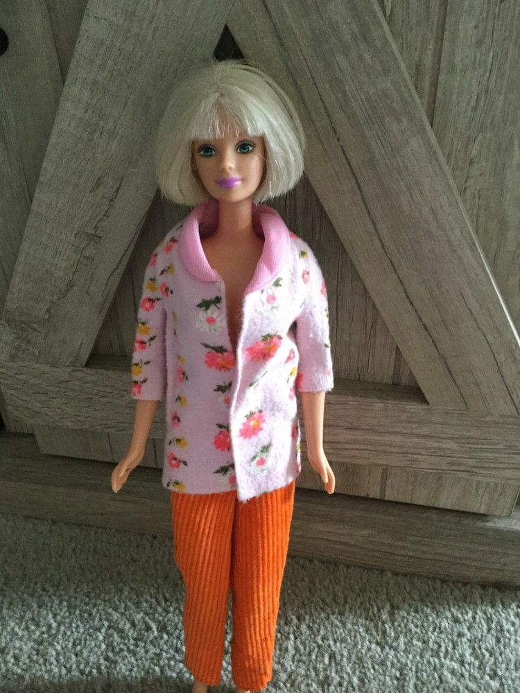 Barbie Doll Outfit Solid Orange Corduroy Long Pants & Pink Flannel Jacket Vintag