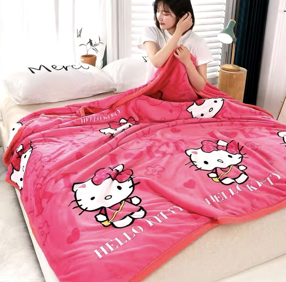 Hello Kitty Cartoon Blanket Kawaii Kt Cat Home Textile Flannel Soft Warm Throw B