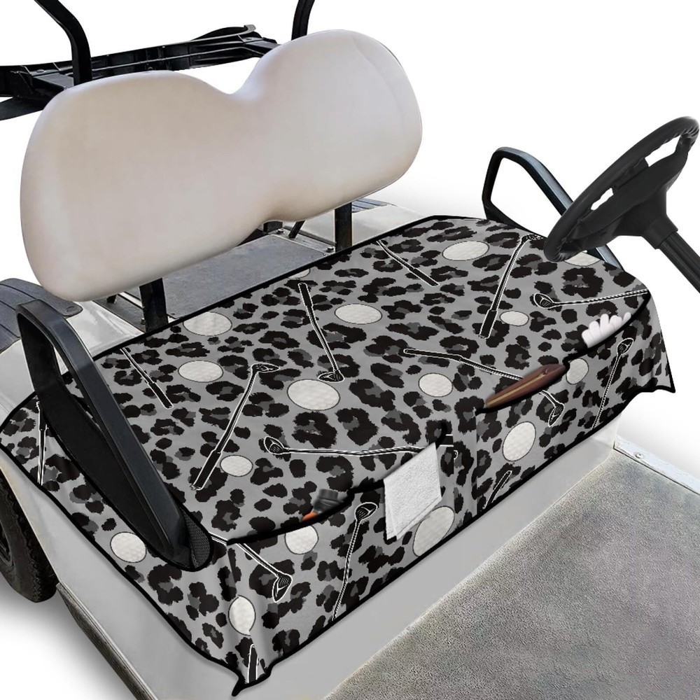 Leopard Print Golf Cart Seat Cover with Storage Pockets and Easy Clean Fabric