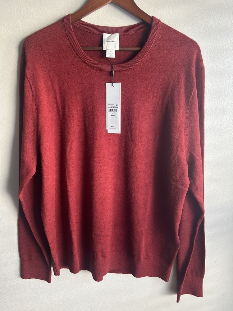 Calvin Klein Men's Extra Fine Merino Wool Blend Sweater Burgundy Size Large NWT