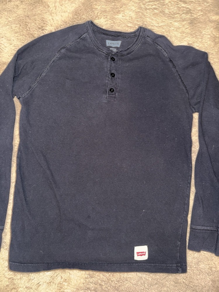 Levi's Regular Fit Henley Black Cotton Knit Logo Men's Long Sleeve T-Shirt M