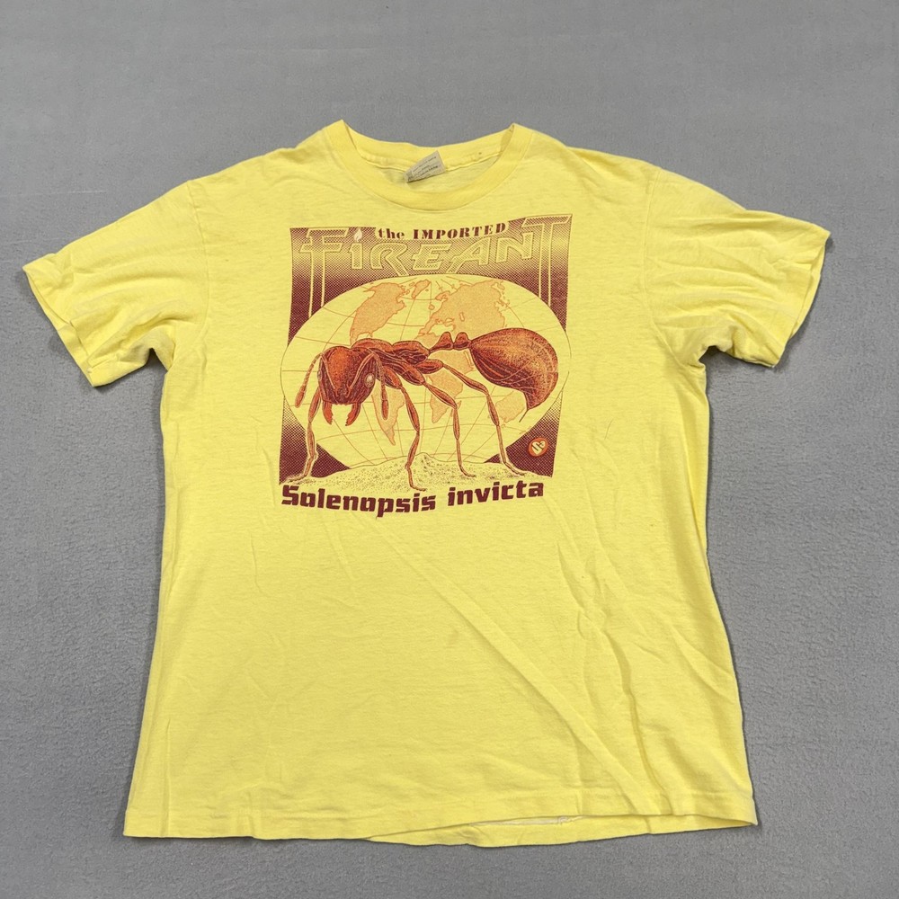 Vintage Fire Ant Shirt Mens Large Yellow Solenopsis Invicta Hanes Made USA 80s