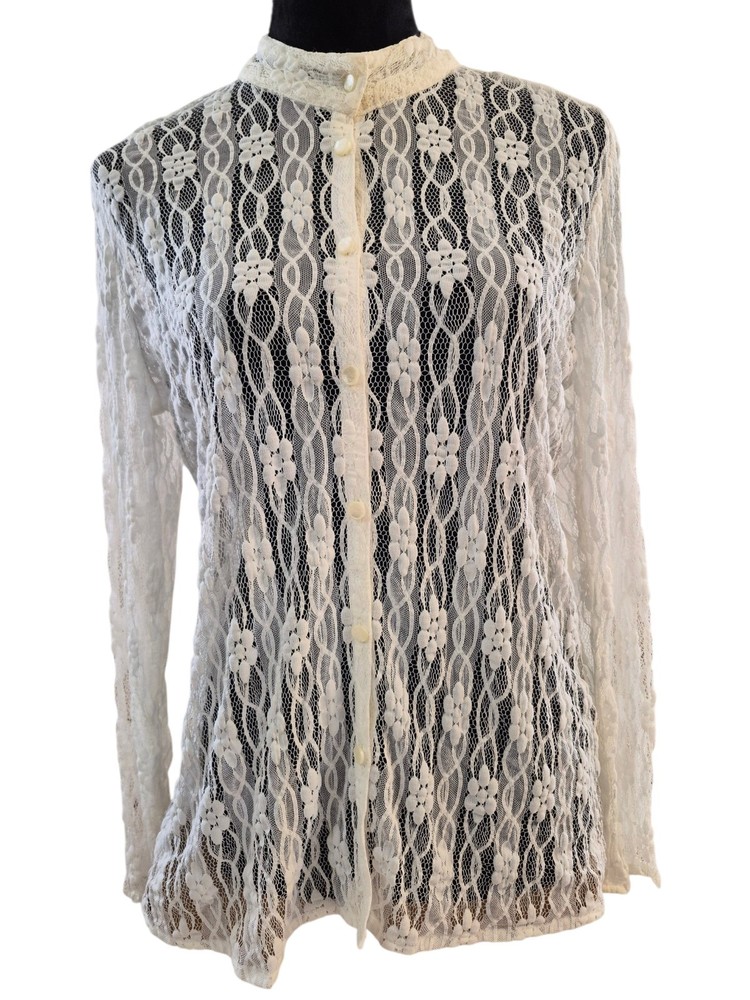 VTG Joanna M Top NEW Lace Romantic Feminine Festival Sheer Nylon Spandex 90's