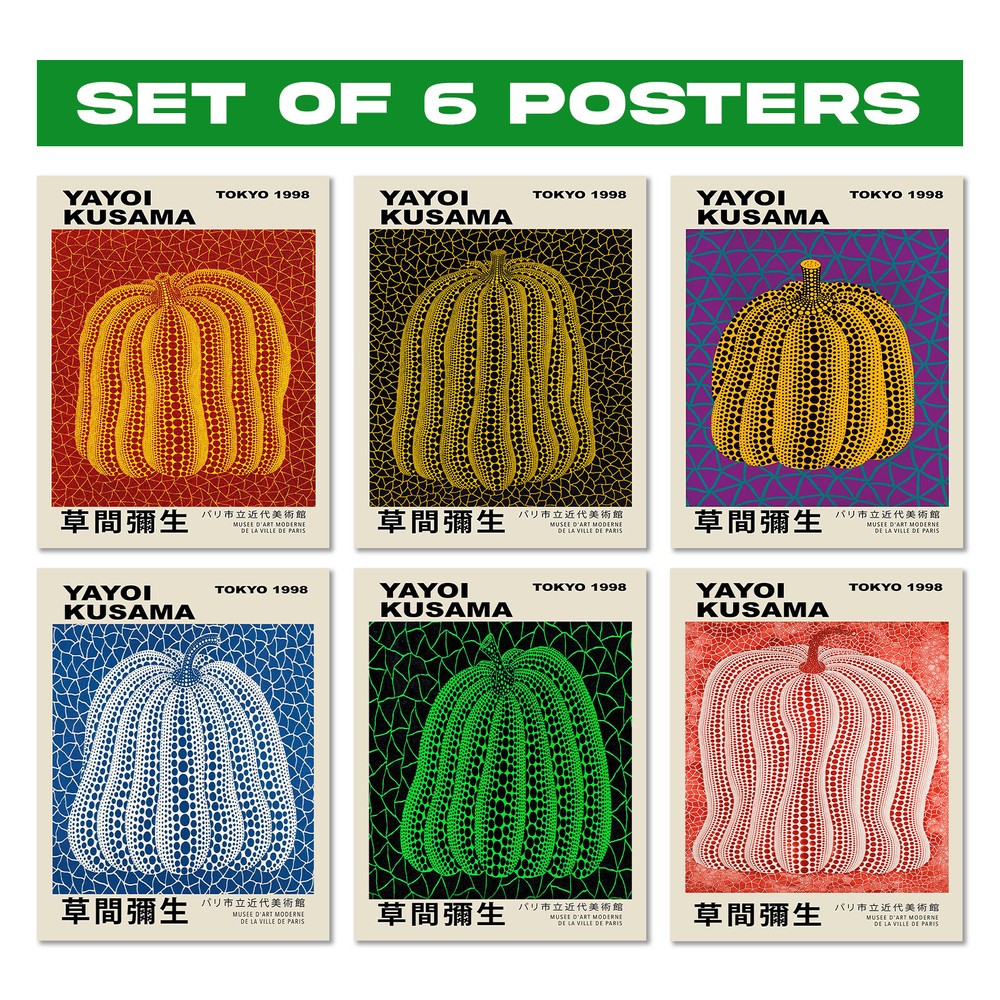 Kusama Artwork Wall Art Posters Set Of 6 - Yayoi Kusama Art Aesthetic Wall Decor