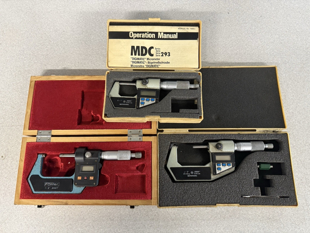Mitutoyo Fowler Digital Micrometer Set Lot of 3 0-1” & 1-2” with Cases