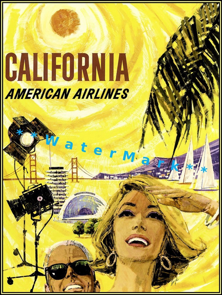 1965 California Travel Poster Art - Vintage Los Angeles Sunshine Movies Air Travel
