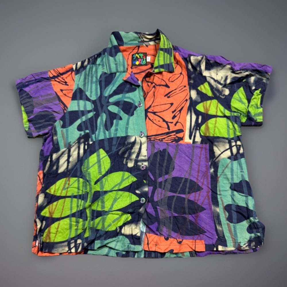 Jams World Size Medium Women's Tropical Abstract  Blouse Button Up Shirt AlohaMAYACON GARDEN