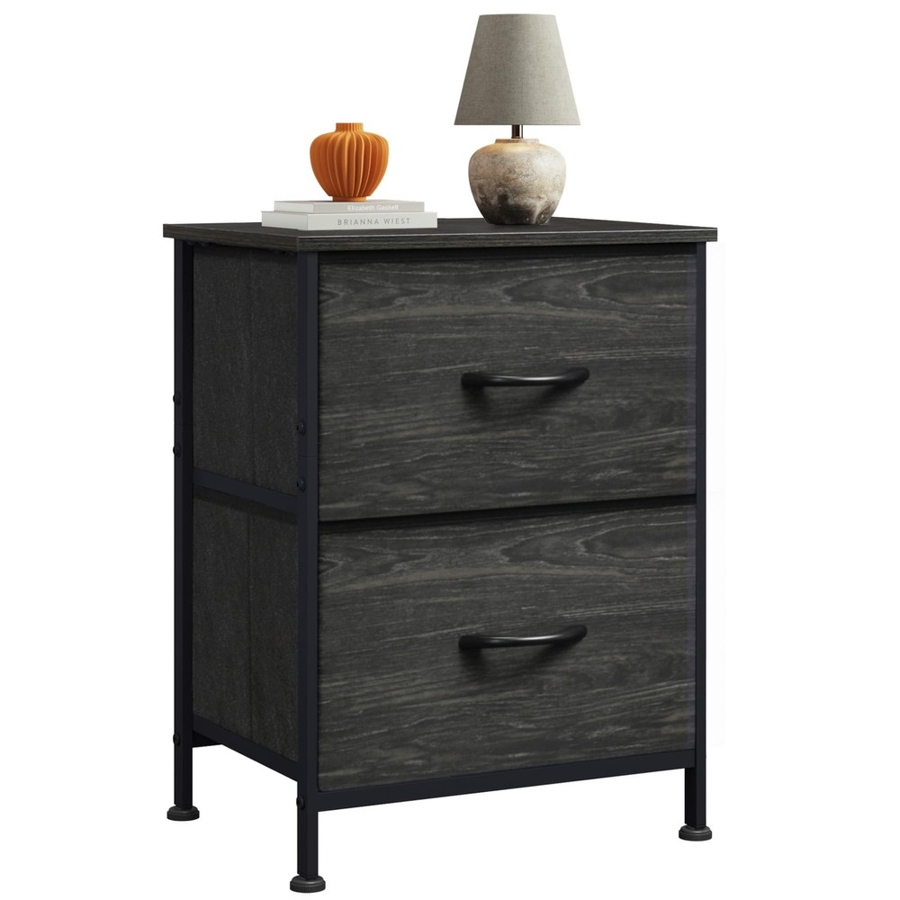 Night Stand, Small Dresser with 2 Drawers & Wooden Top, Nightstand with Fabri...