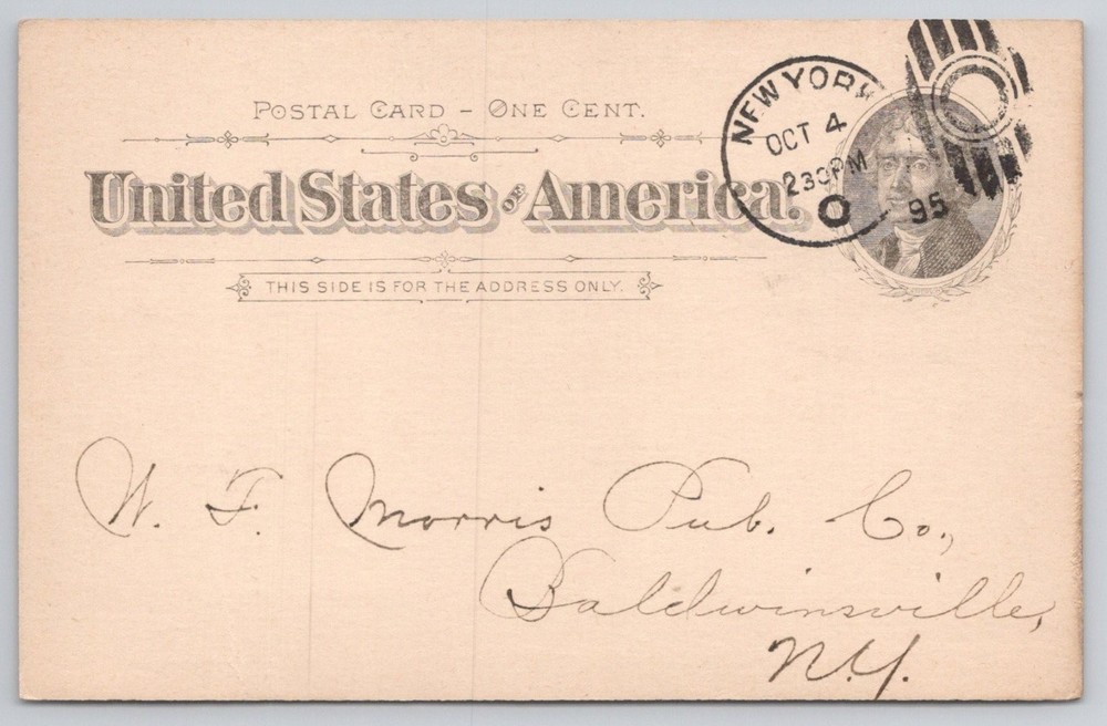 1895 New York Baker & Taylor Publishers Advertising Postcard Baldwinsville NY