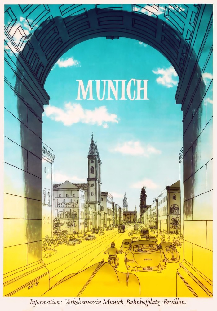Munich Germany Vintage Retro Travel Poster Print Wall Art