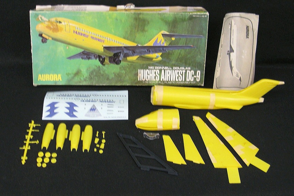1974 Aurora Models 1/72 MCDONNELL DOUGLAS DC-9 Hughes Airwest SOME ASSEMBLY!!