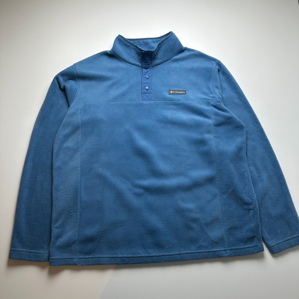 Columbia Blue Fleece Pullover Snap Button Jacket Men’s Large