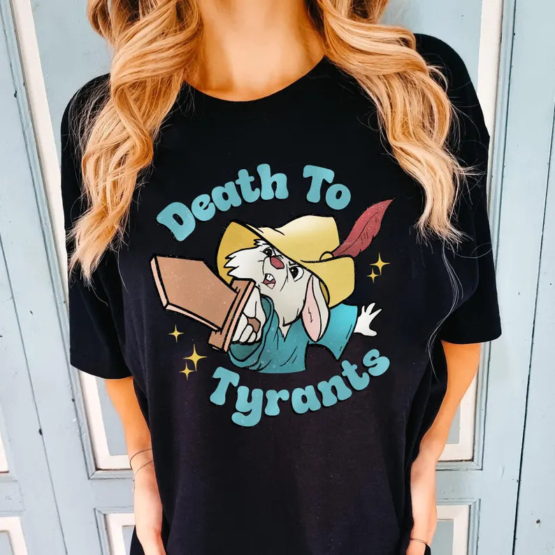 Disney Skippy Rabbit Death To Tyrants Robin Hood Trip Black T-Shirt Size S-5XL
