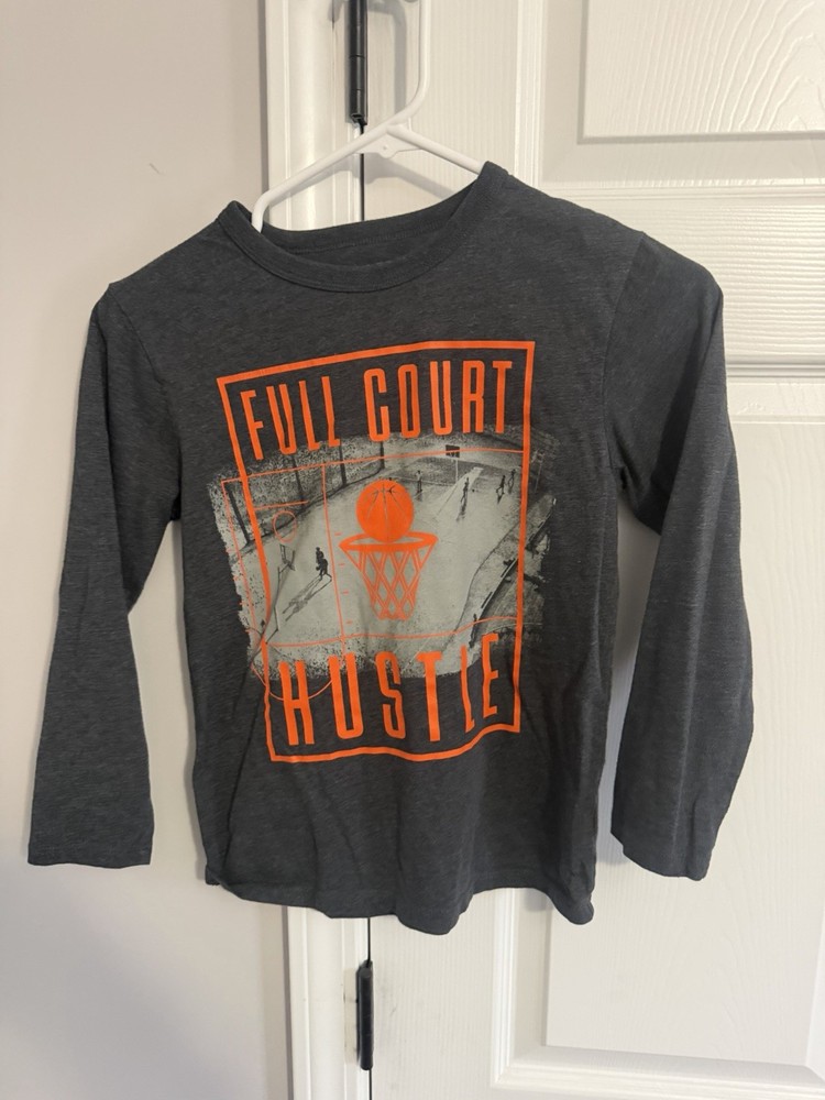 The Children's Place Boys Gray Basketball Graphic Long Sleeve T-Shirt Size 7/8