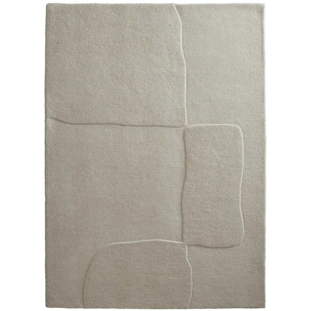 Modern Neutral Abstract Hand-Tufted Wool Rug with Geometric Raised Area Rug