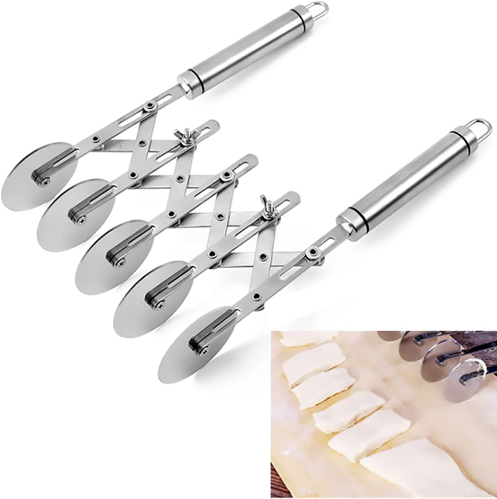 5 Wheel Pastry Cutter with Handle, Stainless Steel Adjustable Pizza Slicer Multi
