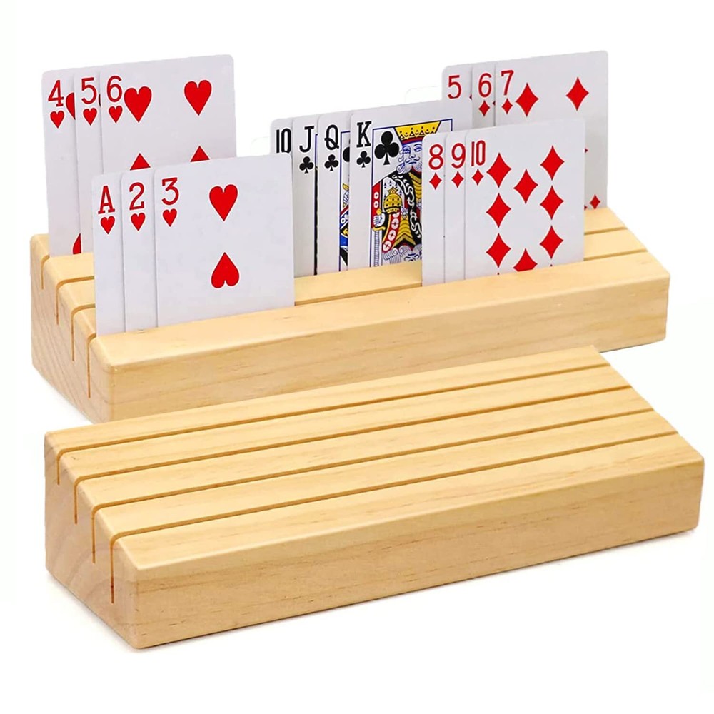 Card Holders for Playing Cards Set of 2, Pine Solid Wooden Playing Card Holde...
