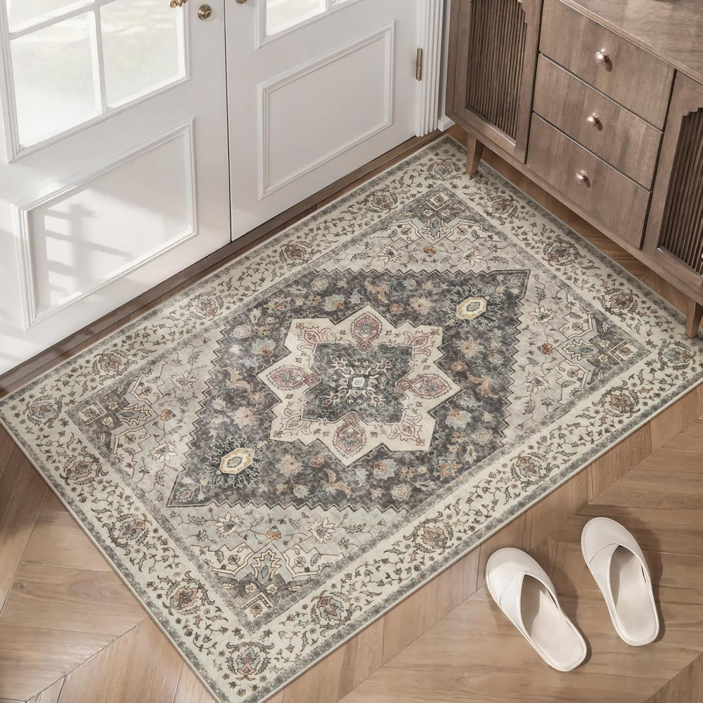 2X3 Washable Rugs for Entryway, Vintage Non Slip Small Area Rug, Farmhouse Indoo
