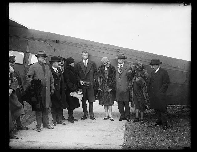 Photo:Charles Lindbergh Group by Airplane 1928 Men Women Aviation