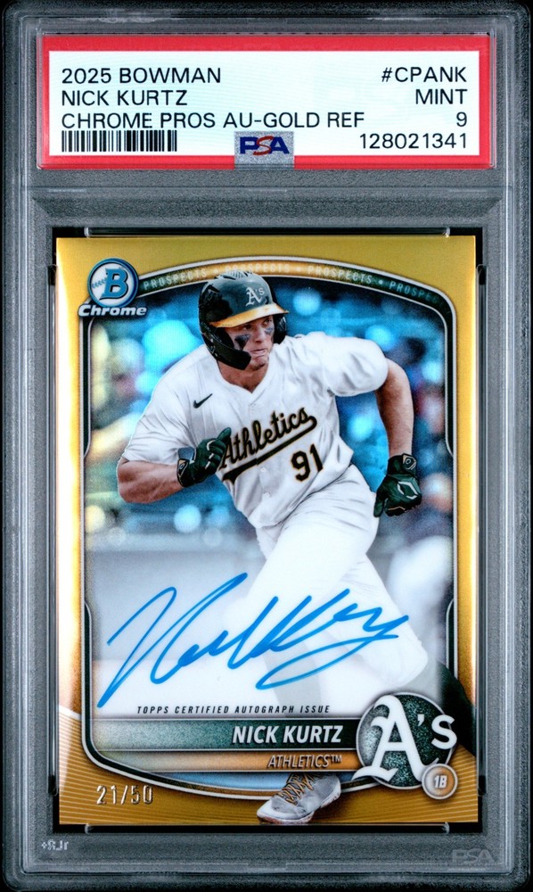 2025 Bowman Nick Kurtz Chrome Prospects TRUE Gold Auto /50 - PSA 9