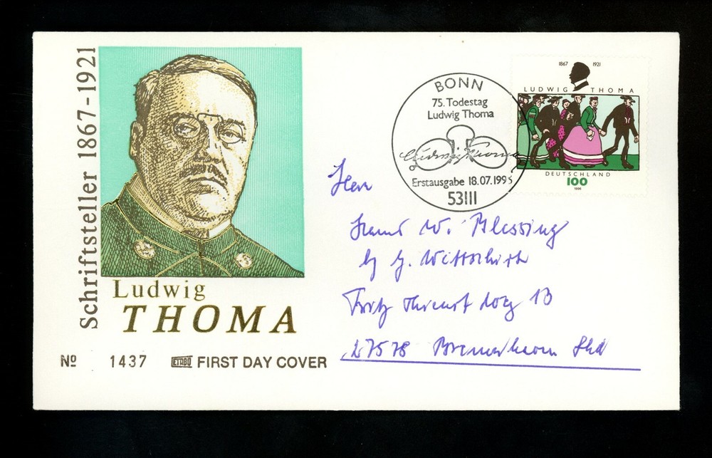 Postal History Germany FDC #1936 Ludwig Thoma Satirist 1996