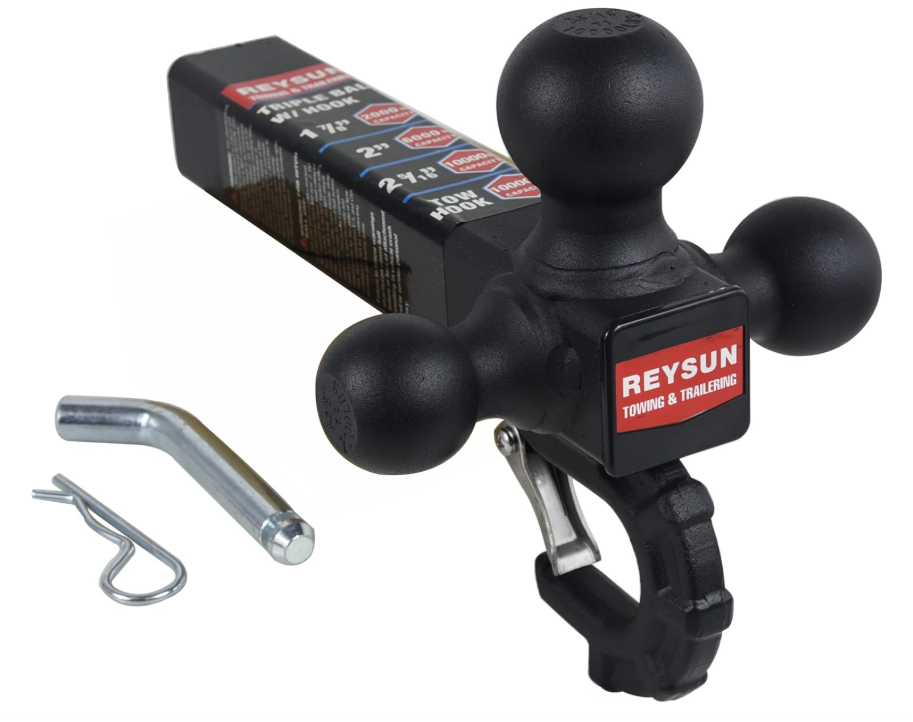 Patented Forged Trailer Hitch Tri-Ball Hitch with Hook: 3 Sizes in 1 Tow Ball