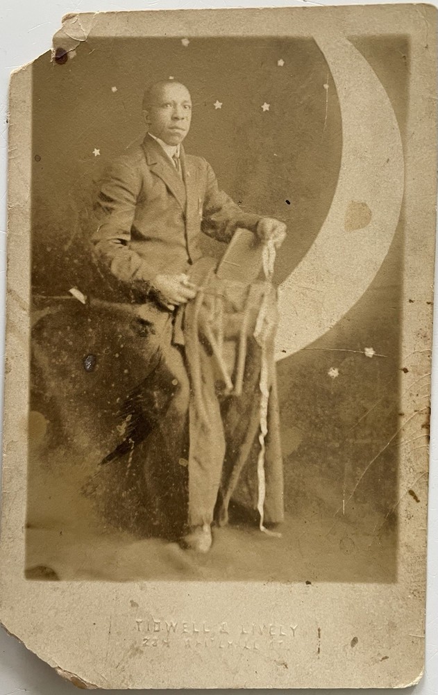 Black African American Tailor? Man in Moon Antique RPPC Postcard Atlanta 1910s