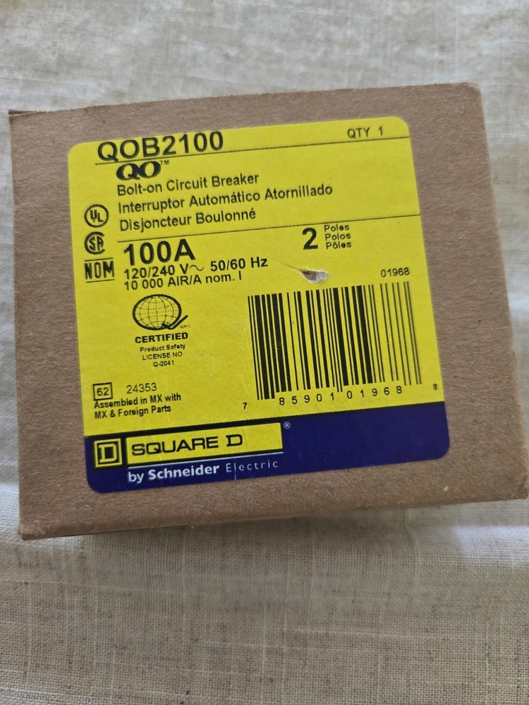 Square D QOB2100VH Miniature Circuit Breaker - 100 A, 2 Pole, 120/240 VAC