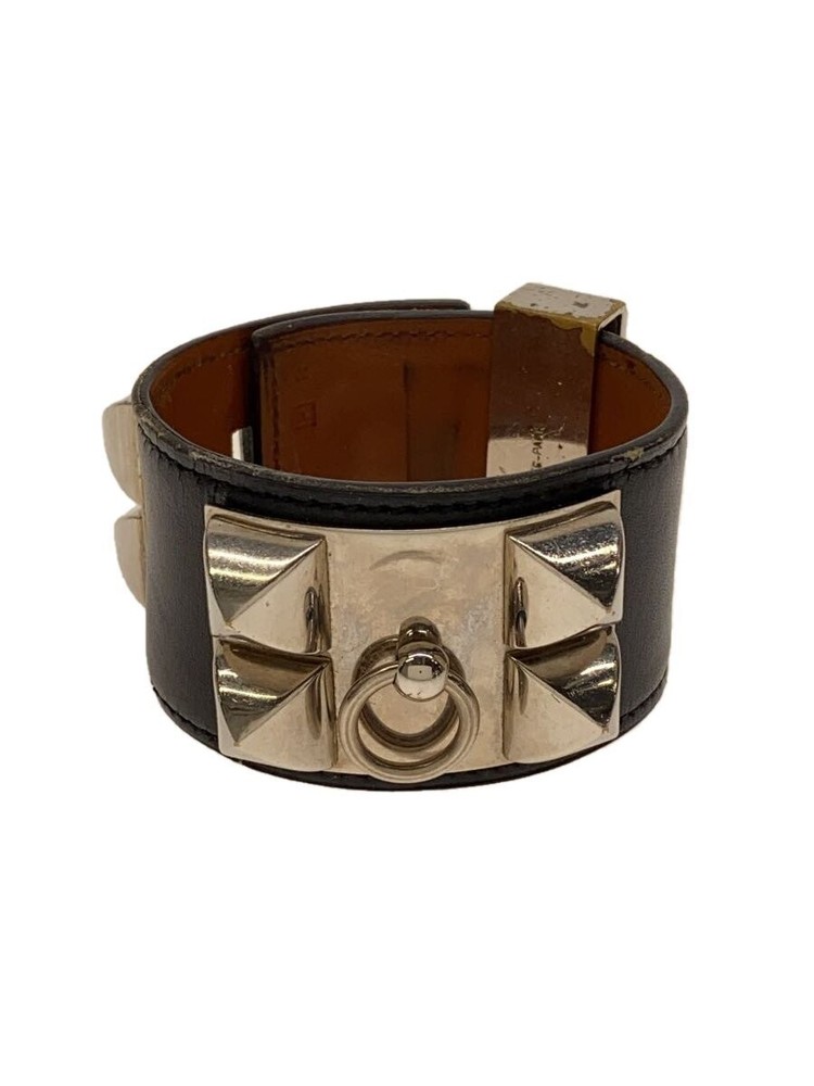Hermes Corried Cyan / P R Engraving Bangle Blk Women Leather Has Deteriorated Me