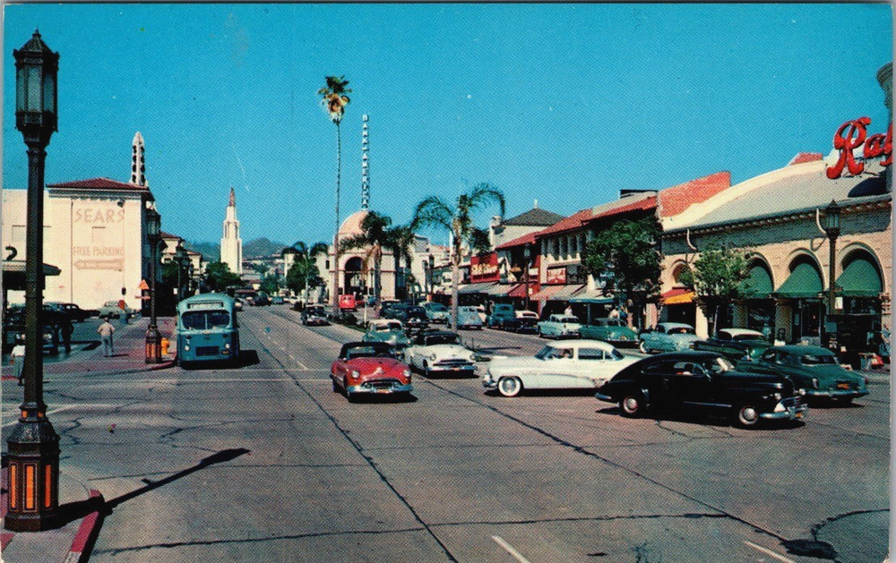 Street View Westwood Village Los Angeles CA, Old Cars, 1950s Postcard
