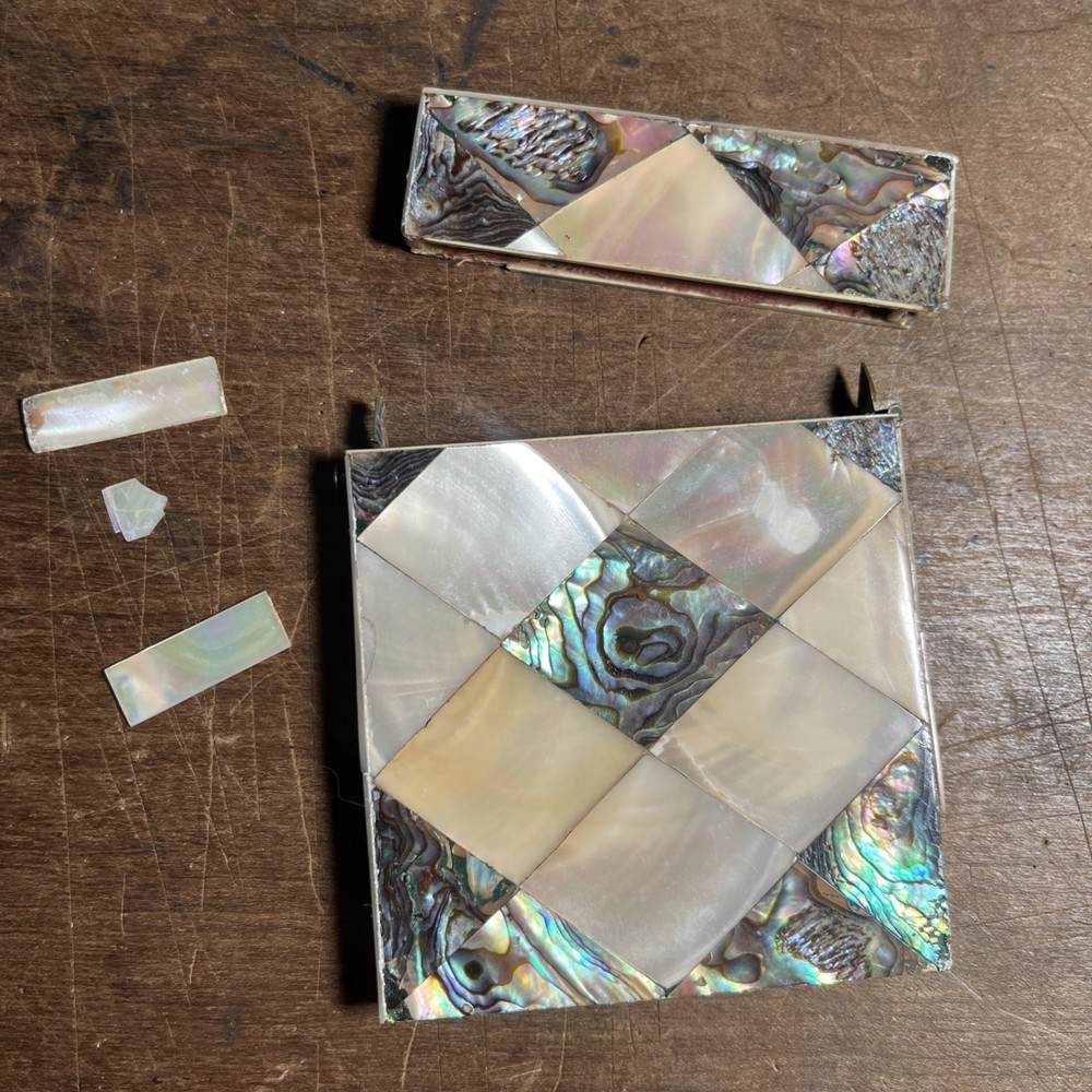 Antique Victorian Calling Card Case w Mother of Pearl & Abalone - For Parts - Q2