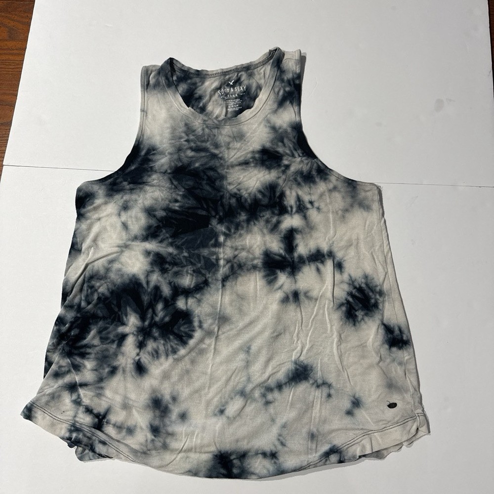 American Eagle Outfitters Women's Tie-Dye Gray/Black Round Neck Tank Top Size S