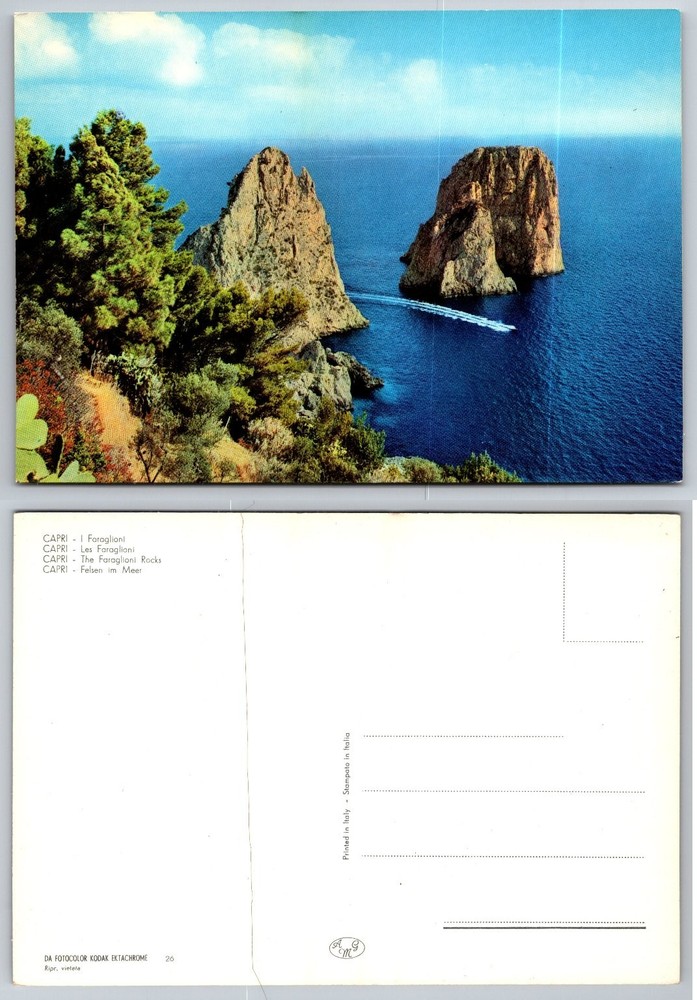 Capri Italy Faraglioni Rocks Vintage Postcard Scenic View Ektachrome