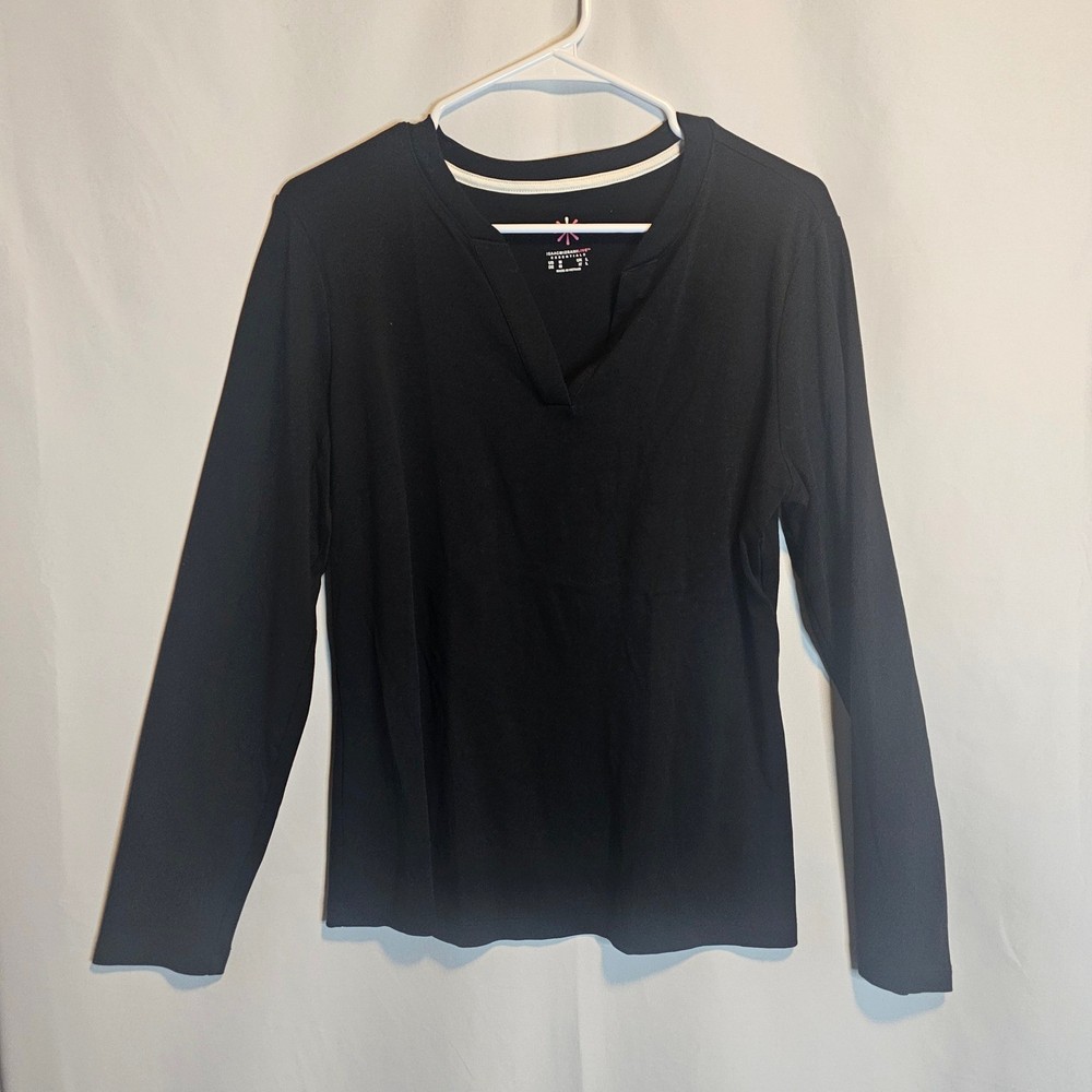 Isaac Mizrahi Live Essentials Black Long Sleeve V Neck T Shirt Top Medium