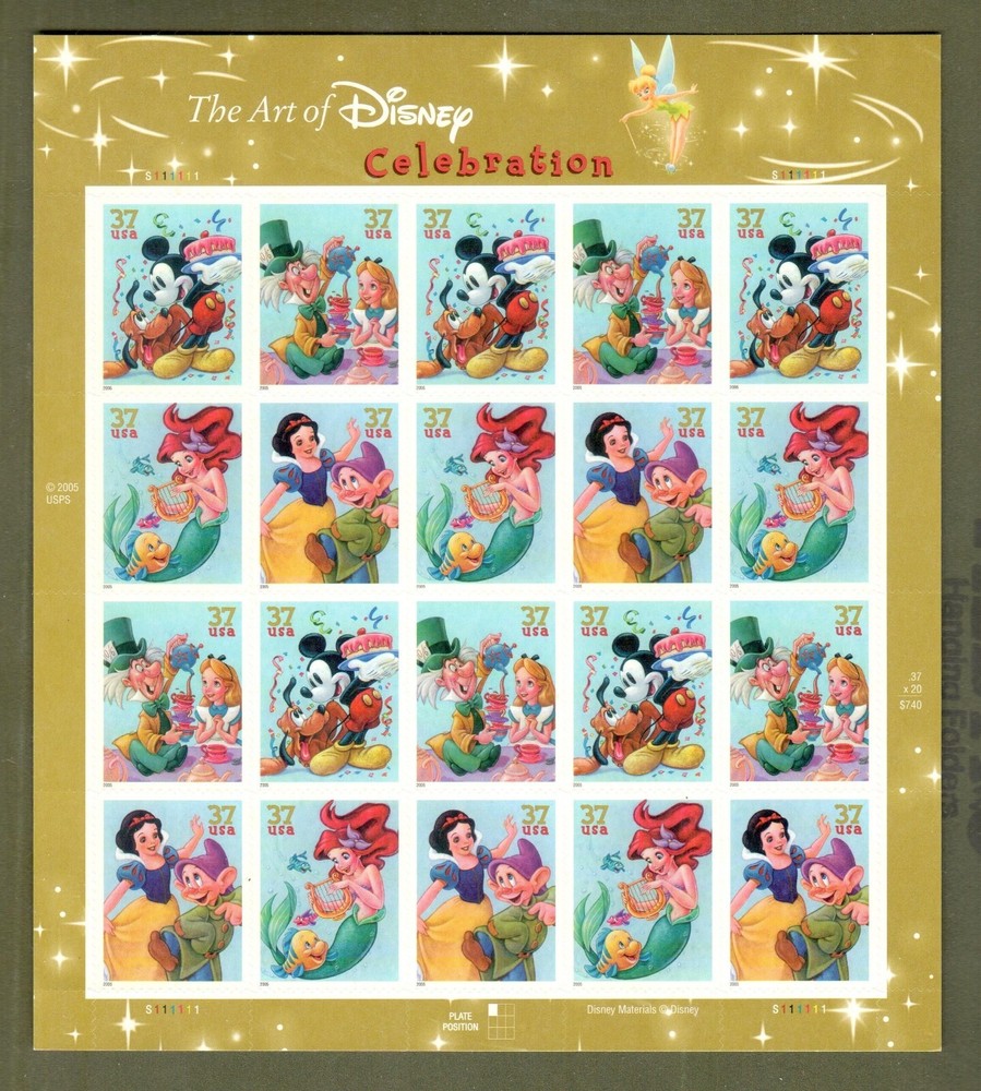 Sheet of 20 Art of Disney Celebration Stamps 37 Cent MNH US Scott 3912-3915