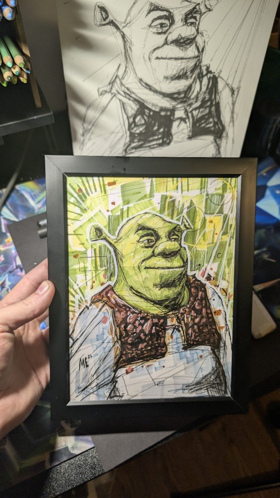 Abstract Artwork Of Shrek, Original Art By Myself With Mixed Media-image