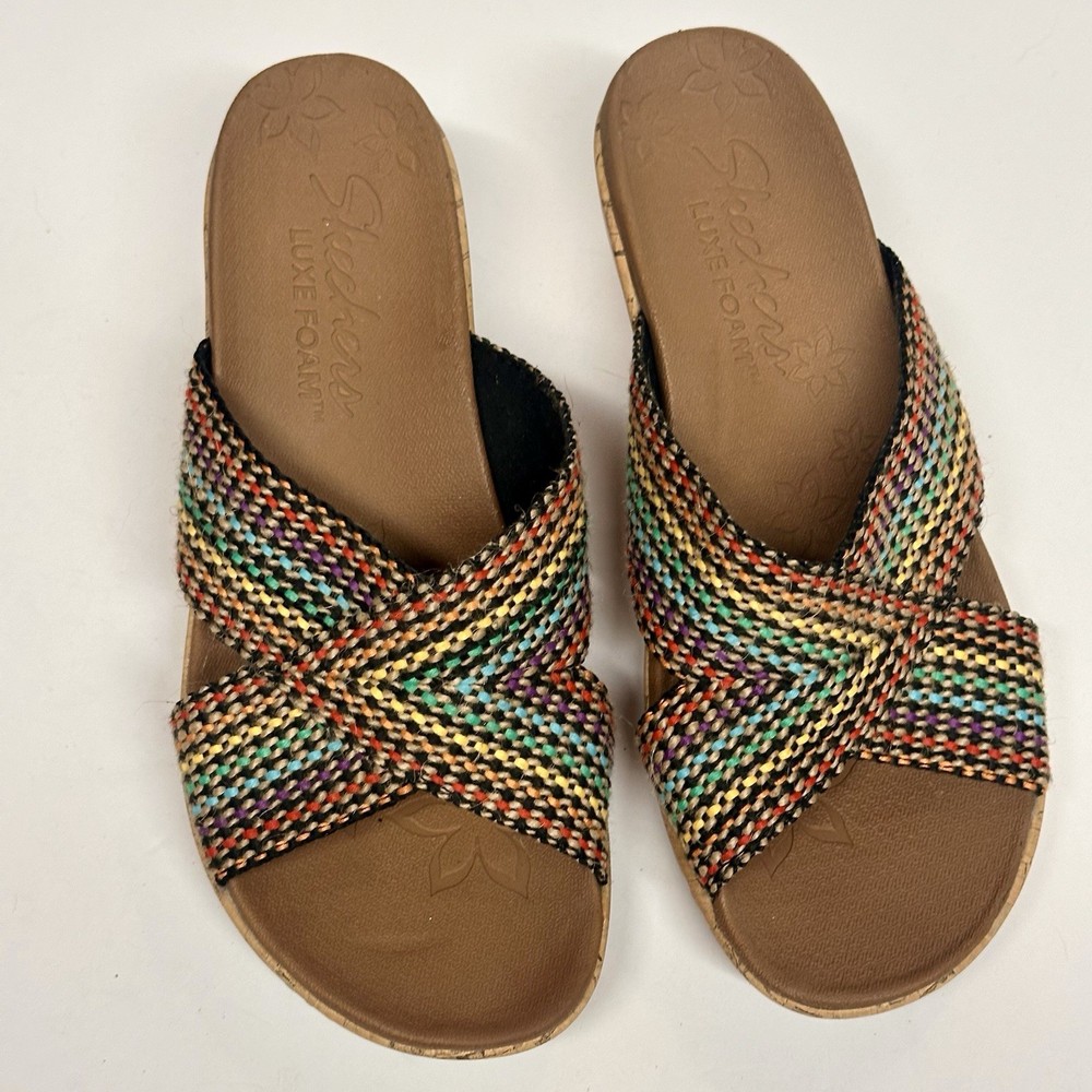 Skechers Womens Wedge Luxe Foam Rainbow Sandals Size 7 Comfort Style