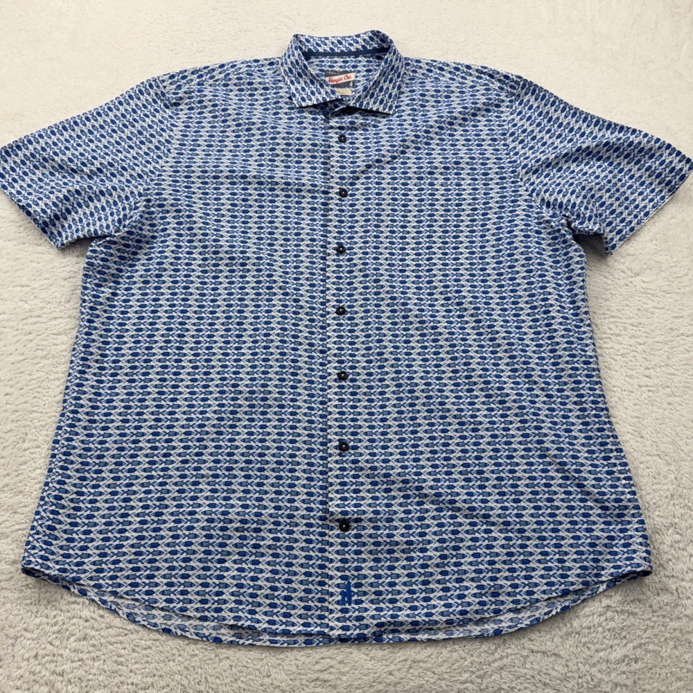 Johnnie O Hangin Out Mens Blue Fish Print Short Sleeve Button Down Shirt XL