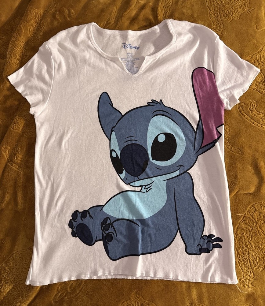 Disney Lilo & Stitch Stitch Graphic White Blue Pink T-Shirt Adult XL
