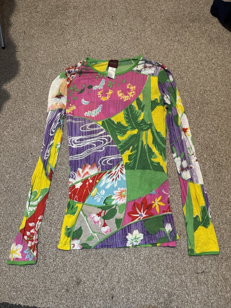 kenzo vinted 80s/90s blouse top with long sleeves jungle model japanese pattern
